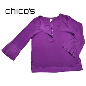 Chico's Women's Purple Pullover Blouse Top Pleated Sleeves Size 2 (Large)